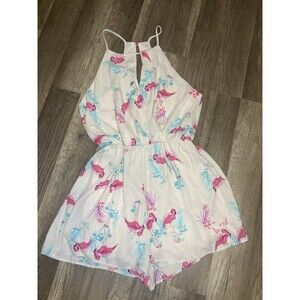 Everly Anthropologie Romper Women Medium Shorts Floral Flamingo Fairy Boho Sexy